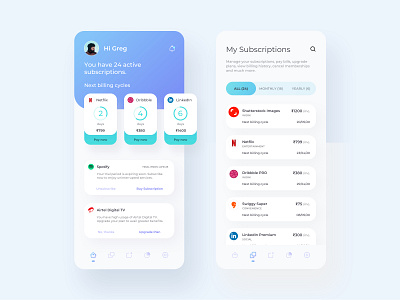 Subscription Management App design uidesign uxdesign visual design