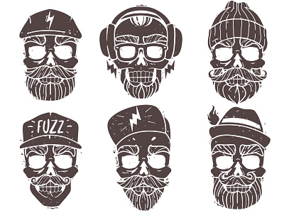 hipster skulls set beard design face hat head hipster logo male man microstock mustaches print shutterstock silhouette skeleton skulls vector