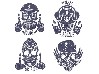 skulls emblems cartoon collection design face head illustraion illustration man print set silhouette skulls slogan vector