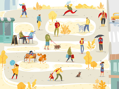 Autumn people vector illustration autumn dogs fall illustraion men park people seasons stroll vector walk women