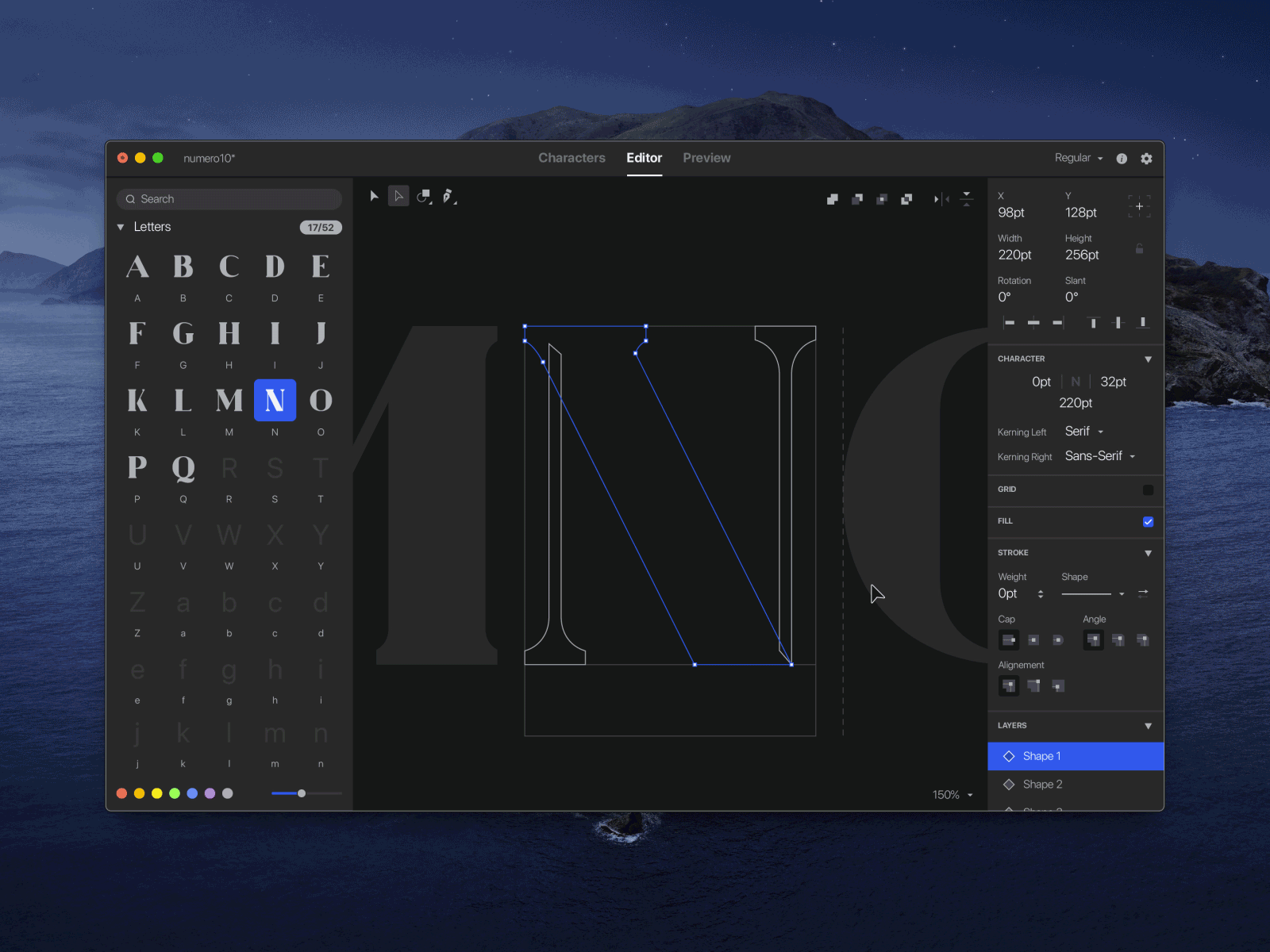 Font Studio animation application dark dark mode dark ui editor font font design gif glyphs interface mac macos sketch software typography ui ux