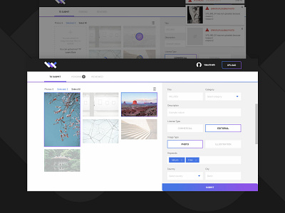 Wirestock Platform content design editing gradient managers photo album photography purple simple stock ui upload white