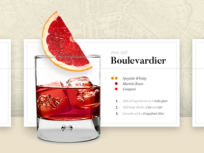 Cocktail Timeline Concept boulevardier card cocktail drink floating material timeline ui web whisky