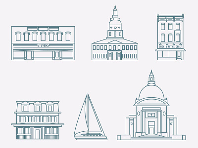 Historic Annapolis, Maryland adobe illustration adobe illustrator annapolis architecture building buildings capital cathedral downtown downtown annapolis icon icon design illustration maryland navy sail sailing vector