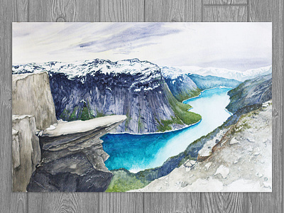 Trolltunga illustration landscape landscape illustration mountains nature illustration norway travel art trolltunga watercolor watercolor landscape