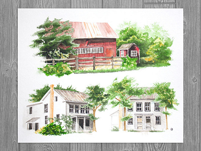 House Commission | Great-grandmother's Country Home building illustration drawing facade home illustration house illustration illustration realism watercolor