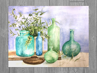 Frosted Bottles bottles drawing illustration realism seaglass still life watercolor