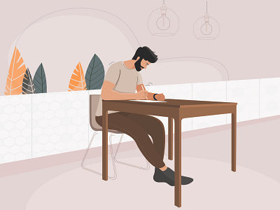 Work desk drawing graphic ilustration man people vector work working