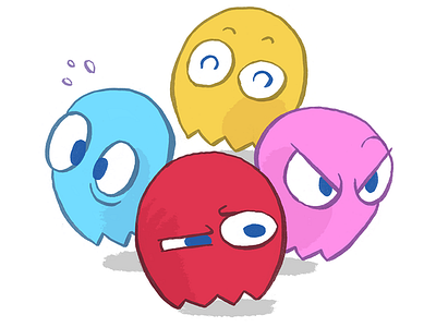 Blinky, Pinky, Inky and Clyde ghosts namco pac man