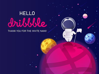 Hello Dribbble! branding design dribbble first flat galaxy hello illustration invite shot space ui vector