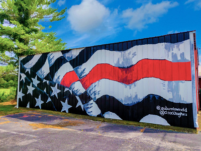 Red Line Flag Mural america art fire firedepartment flag free hand mural paint tennessee wall