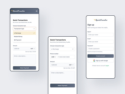 Quick Transfer Mobile Responsive app bill finance fintech login mobile payment transaction transfer ui