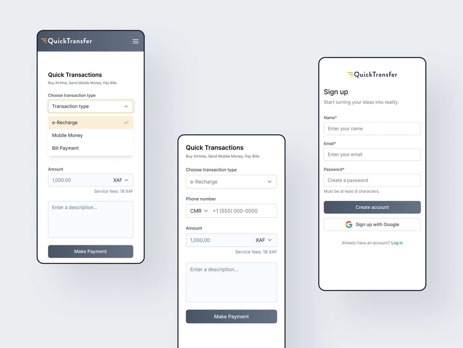 Quick Transfer Mobile Responsive app by Nathaniel Ogunleye on Dribbble