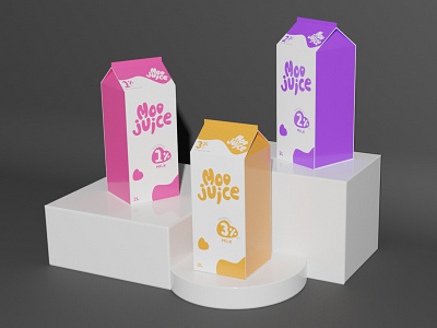 Moo Juice - Milk Branding Project blender blender 3d branding design logo logo design package design packagedesign packaging packaging design passion project vector