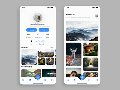Brief profile info and Collection of photos adobe xd app cab camera collection design illustration ios ui ux
