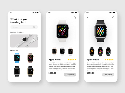 Concept of Home and Product Details Page of Apple Watches apple e commerce ios watch