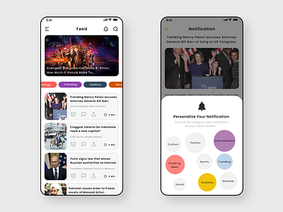 News Feed and personalize Notification UI ios news news app news design news feed ux ui