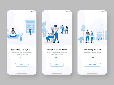 "Onboarding of Saloon, Parlour Appointment Booking App" adobe xd android app apple illustration ios parlour saloon spa ux ui