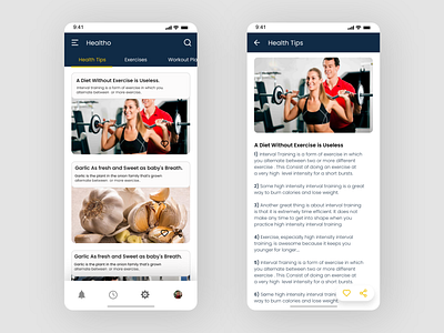 Health tips feed of healtho app adobe xd android app design gym ios ux ui