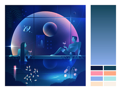Summer Of 2168 A blue colors design future gradient graphic design illustration illustrator palette planet pool purple space summer utopia vector water