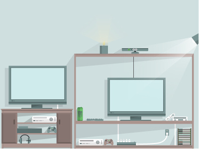 Living Room Flat Vector Illustration debut flat gamer illustration illustrator lights opacity shadows tv vector