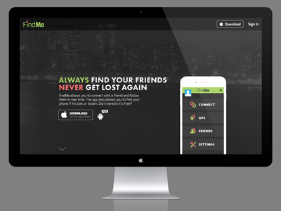 FindMe App Landing Page edgy exo features futura modern product responsive design website