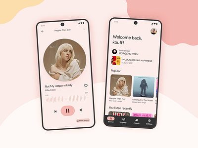 Music App concept with Material You app app design flat material material you materialdesign mobile mobile ui music music app ui ux