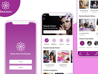 Beautyon - Beauty Parlour Booking & Beauty Expert Mobile App UI