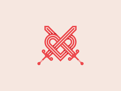 Love Swords Logo agency app brand brand and identity care emblem fashion feelings fight game heart logo love match minimilist premade logos support swords team twin