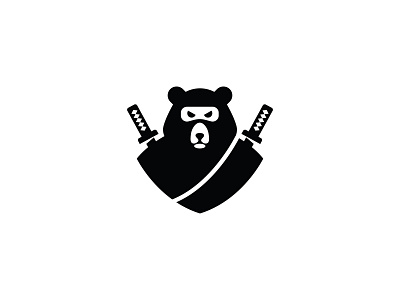 Ninja Bear Logo animal assassin bear black and white brand and identity e sport fight gamers gaming illustration logo logodesigner mascot minimilist ninja playful premade logos sword wild youtuber
