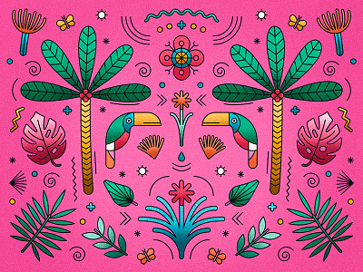Tucan floral jungle leaves palms pattern tucan