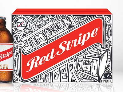 Red Stripe 12 pack art direction beer beer art beer branding beer label boombox box design branding doodling handlettered illustration lager line art red red stripe