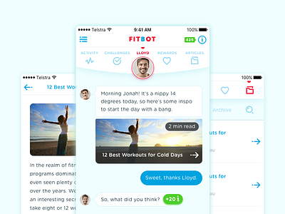 Fitness Chatbot app blue chat chatbot fitness health iphone red ui