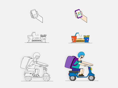 Delivery flat illustrations app delivery entrega flat food illustration motoboy motorcycle
