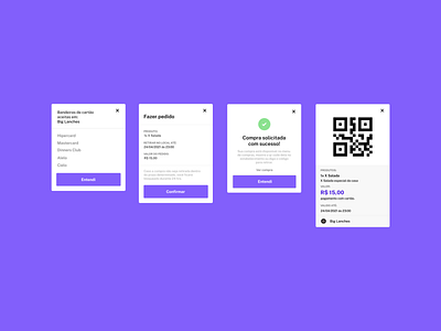 Modais de realização de pedido app checkout delivery food mobile modal pedido product qr