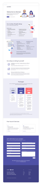 Alioned Agency - Shopify Setup Landing Page agency website ecommerce ecommerce design flat design flat illustration flatdesign illustration landing page landing page design pricing pricing plan pricing table shopify shopify setup shopify store static site webdesign website