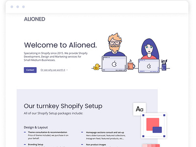 Shopify Setup Page Design for a Marketing and Web Design Agency agency landing page agency website branding design flat design flat illustration illustration landing page marketing agency pricing pricing page shopify shopify store static ui web agency web design web developer webdesign website