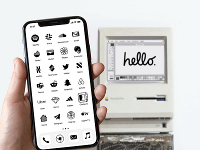 iOS (Old school) apple blackandwhite cool homescreen icons iconset ios14 ios14homescreen iphone old school pixel pixelart pixels retro theme uidesign uxdesign