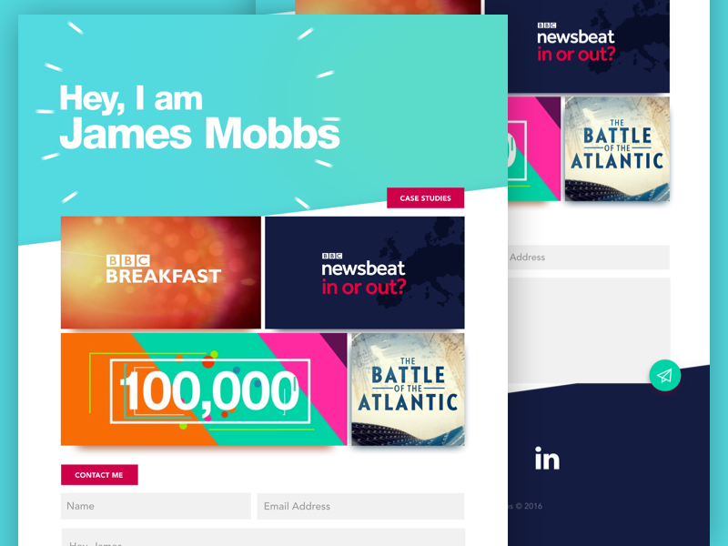 James Mobbs — Portfolio Website typography teal clean motion graphics web design ux ui