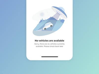 No cars available 🚙🛸 app car car app card clean design empty state gradient icon illustration landing page minimal product space space ship typography ufo ui ux vector