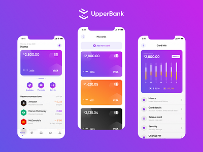 UpperBank – banking app app bank bank app bank card card info design menu menu bar mobile mobile app mobile design ui ux