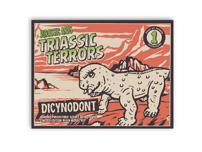 Triassic Terrors Packaging Art - Dicynodont branding dinosaur graphic design illustration logo packaging retro retro design toy typography vector vintage