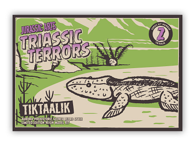 Triassic Terrors Package Art - Tiktaalik branding dinosaur graphic design illustration logo package design packaging retro toy typography