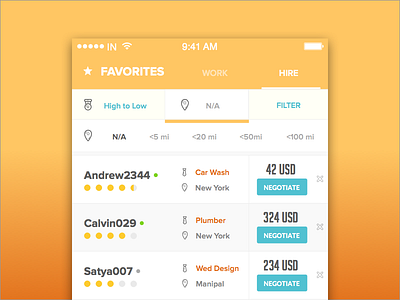 Job Platform - Favorites | Filter app design filter hire job job app sort ui ux work