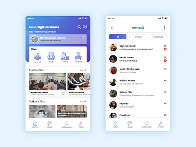 Trainer Teacher App Design app chat dashboad design flat indonesian minimal teacher trainer ui ux vector