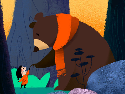 Untitled animal art bear character concept design expressions face forest illustration illustrator kid people procreate rocks story trees