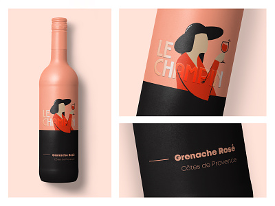 Le Champin | Wine Bottle Design art bottle branding cartoon character clean concept design illustration matte minimal people pink simple uv varnish visual identity wine wine glass wine label