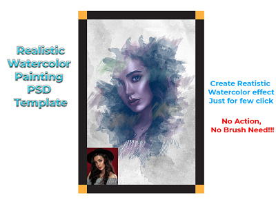 Realistic Watercolor Painting PSD Template artistic brushstrokes colors effect frame handmade paint painting paper photo frame photoshop portrait psd smart object template watercolor
