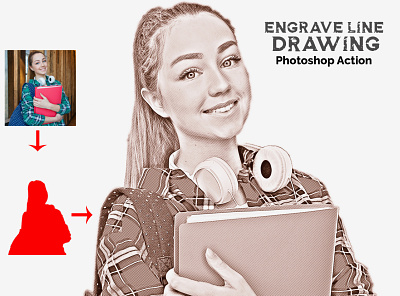 Engrave Line Drawing Ps Action actions add ons adobe photoshop digital art dutone gradient light matte pencil drawing photo effect photography photoshop portrait poster professional quality realistic pencil sketch retouching screen printing
