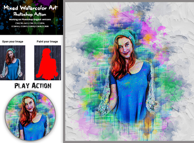 Mixed Watercolor Art Photoshop Action design drawing effect images mixed media painting paper texture photography photoshop photoshop action photoshop tutorial portrait professional realistic sketch action textures watercolor action watercolor painting watercolor portrait